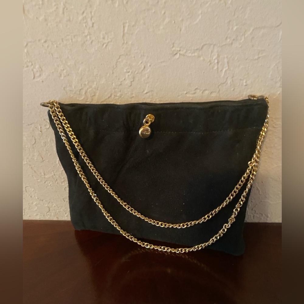 Vintage Ande 1960’s Black Suede Evening Bag Gold Double/Single Chain Perfect